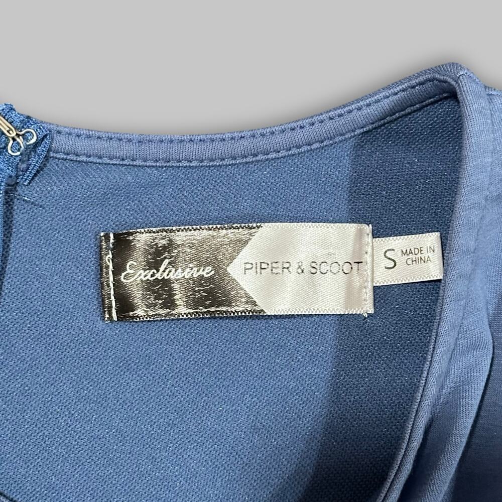Piper & Scoot Exclusive Blue Short Sleeve Drawstring Dress - Size Small - Picture 3 of 4